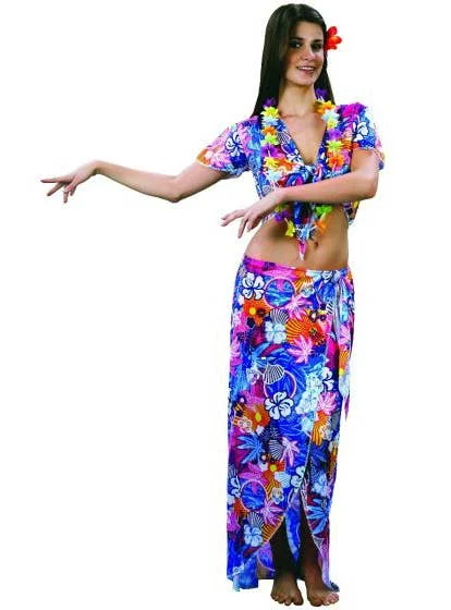 Hawaiian Womens Floral Fancy Dress Costume sweetheart Neckline Romantic