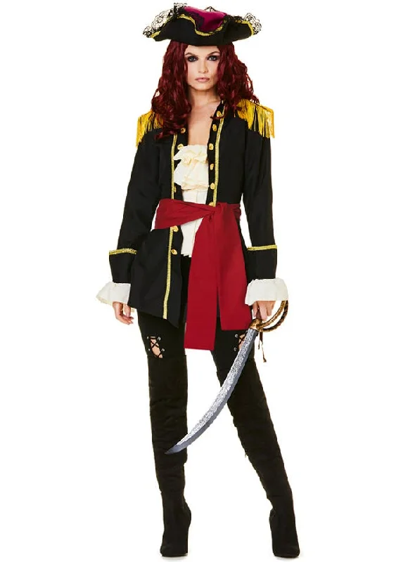 Deluxe Pirate Captain Womens Fancy Dress Costume Tunics Fall fleece