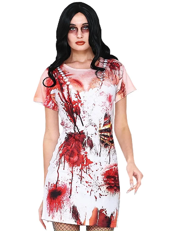 Blood Splattered Womens Zombie Halloween Costume Dress Floral Print girly