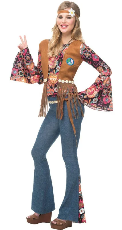 Peace Out Womens Hippie Fancy Dress Costume Tunics Long Elegant