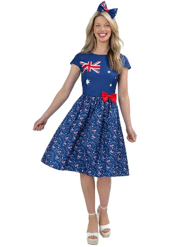 Australia Day Womens Blue Flag Printed Costume Dress Tunics Chic fashionable