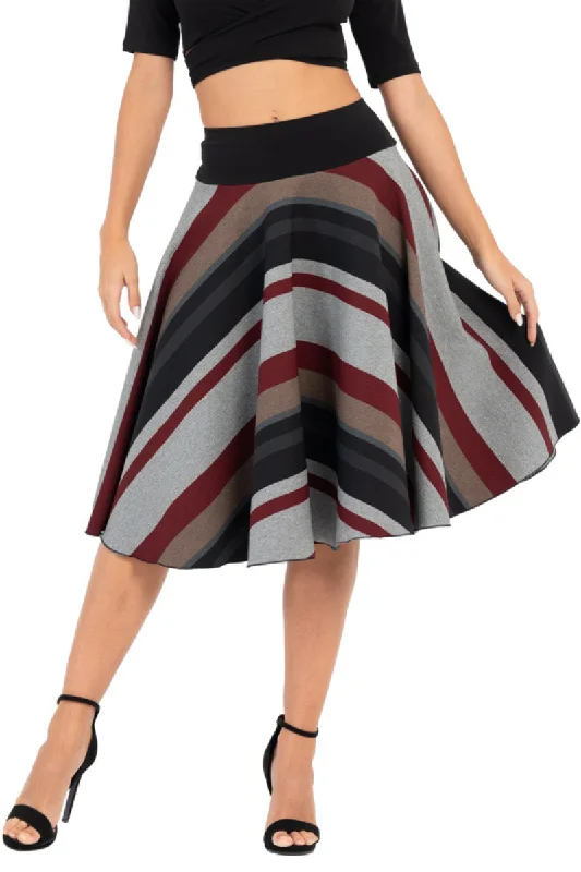 Striped Full Swing Flowing Skirt corduroy skirt durable