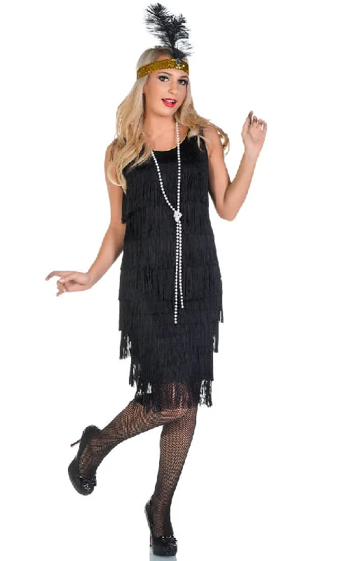 Miss Millie Long Black Womens 1920s Flapper Dress Costume Tunics Sophisticated sleek