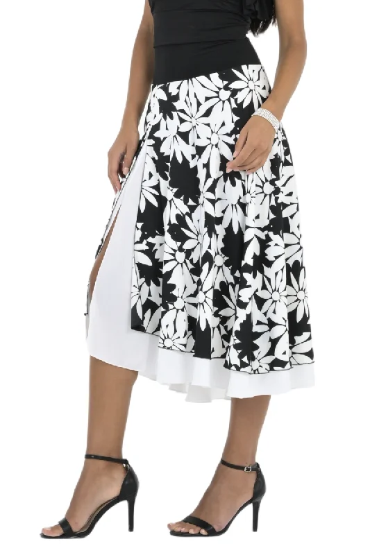 Black Floral Two-layer Satin Dance Skirt high slit skirt