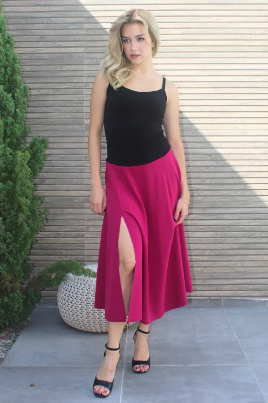 Fuchsia Pink Swing Satin Skirt casual skirt length