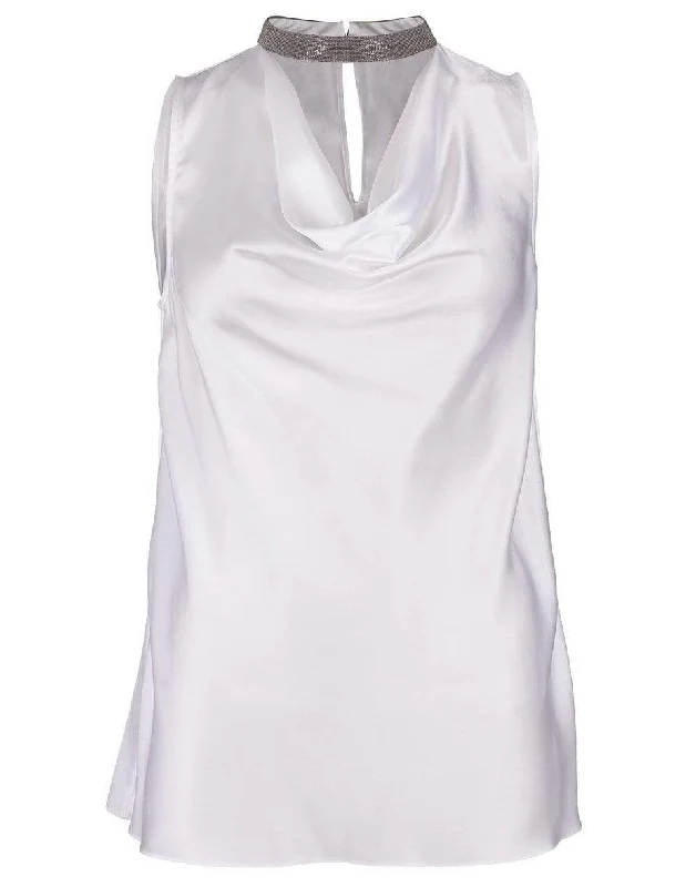 White Silk Cowl Monili Neck Tank activewear tank top