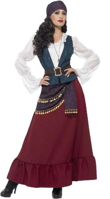 Buccaneer Beauty Deluxe Womens Pirate Fancy Dress Costume Halter Neckline Beach