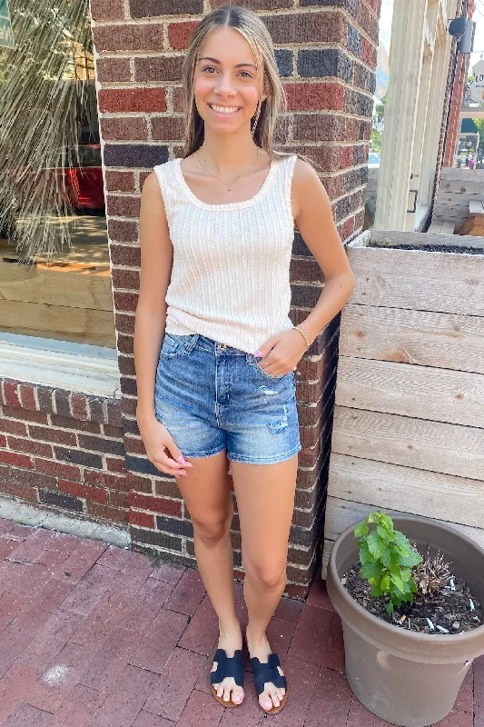 Textured Detail Ivory Tank spandex blend tank