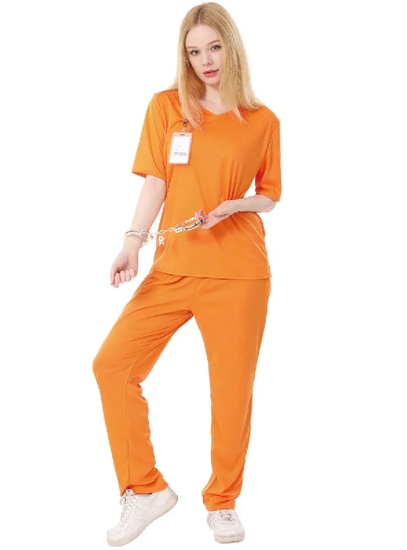 Jailbird Womens Orange Prisoner Fancy Dress Costume Tunics Chinos classic