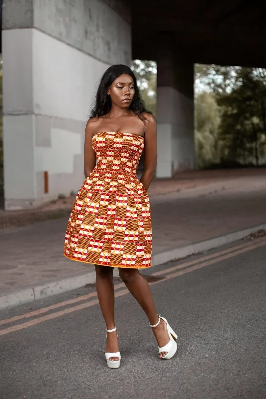 African Dress in Orange Ankara Print Tunics Designer luxury