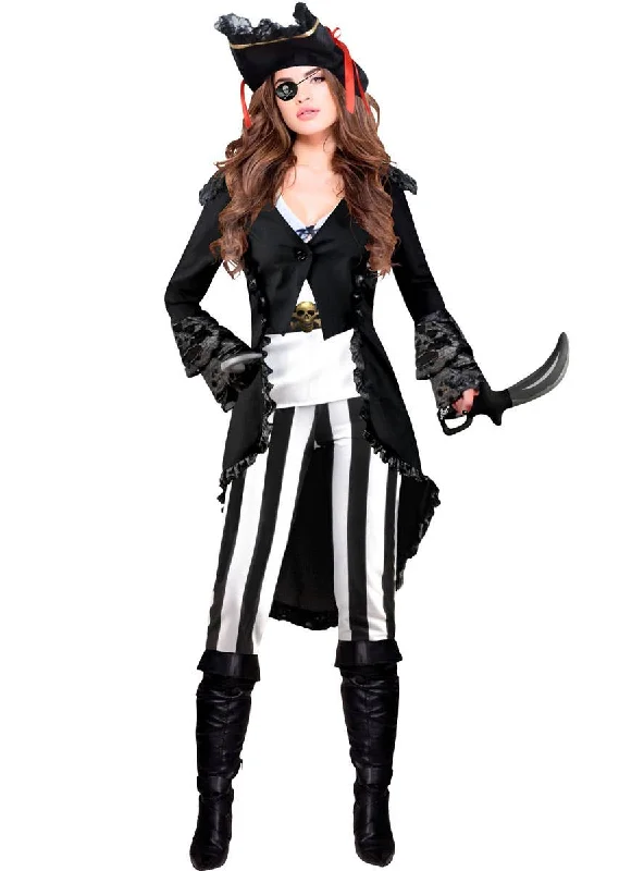 Caribbean Pirate Womens Fancy Dress Costume Square Neckline Feminine