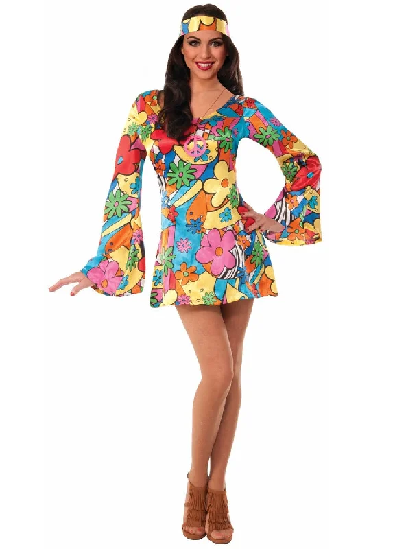 Flower Power Womens 70s Hippie Dress Costume Tunics Luxurious premium