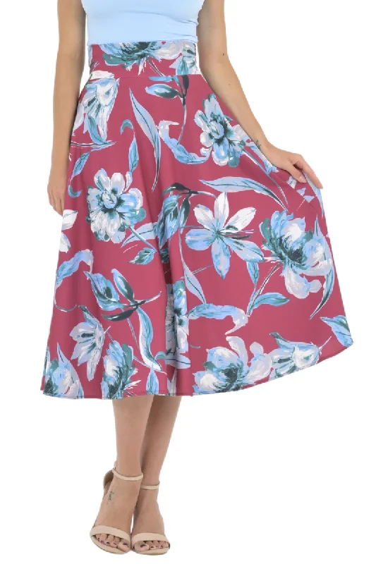 Floral Painted Print A-Line Skirt lace skirt intricate