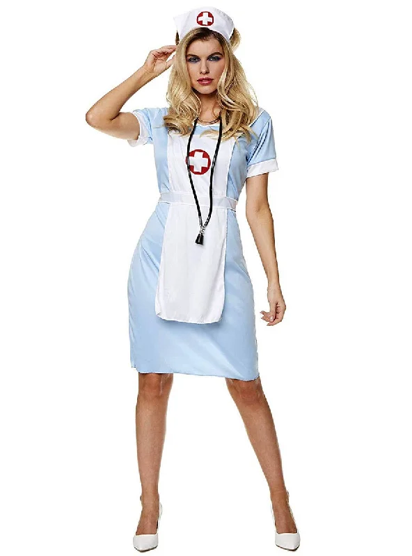 Vintage Blue Womens Nurse Dress Up Costume Tunics Fashionable trendy