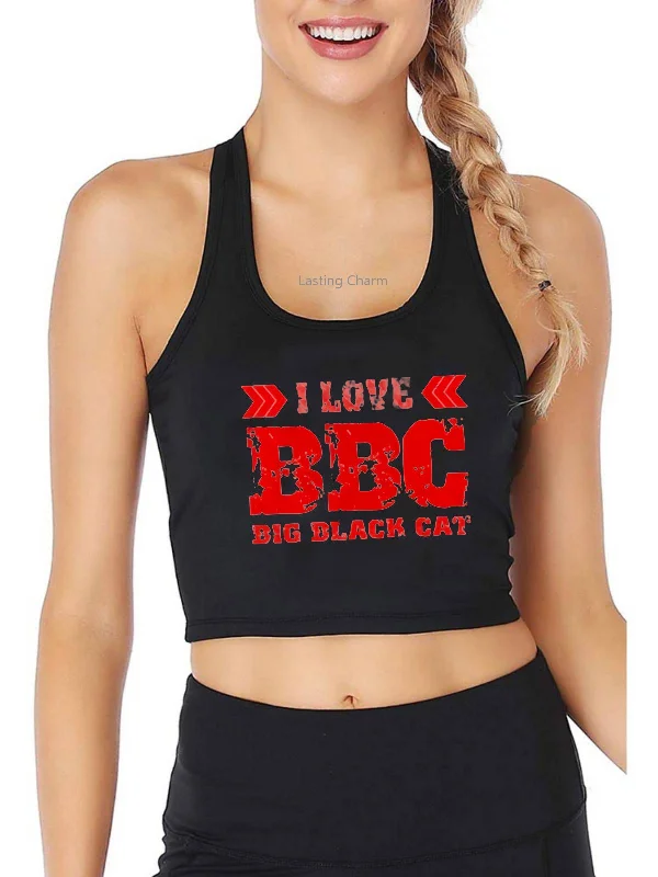 I Love Big Black Cat Graphical Sexy CropTop Adult Humor Fun Flirty Print Tank Tops Hotwife Yoga Sports Fitness Camisole boho tank top