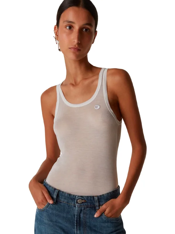 Knitted Lightweight Logo Tank Top / White black tank top