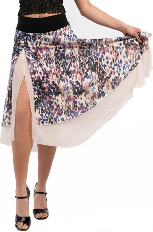 Spot Print Two-layered Satin Dance Skirt lace skirt intricate