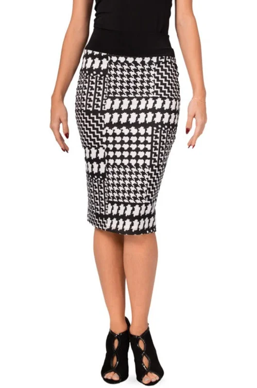 Black and White Allover Houndstooth Pattern Pencil Skirt linen skirt light