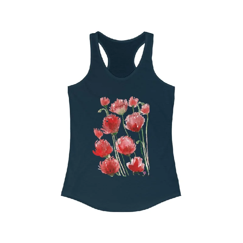 Black Red Poppy Tank Top, Best Women's Ideal Racerback Tank -Made in USA (US Size: XS-2XL) sheer tank top