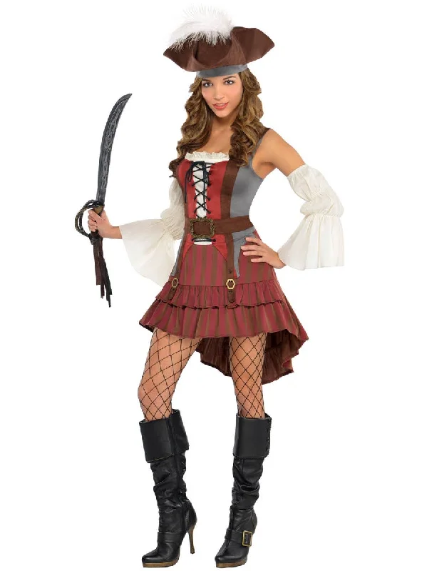 Castaway Pirate Womens Fancy Dress Costume Cowl Neckline Elegant