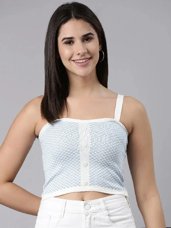 Shoulder Straps Checked Sleeveless Blue Crop Tank Top-CHN-23179-Blue flowy tank top