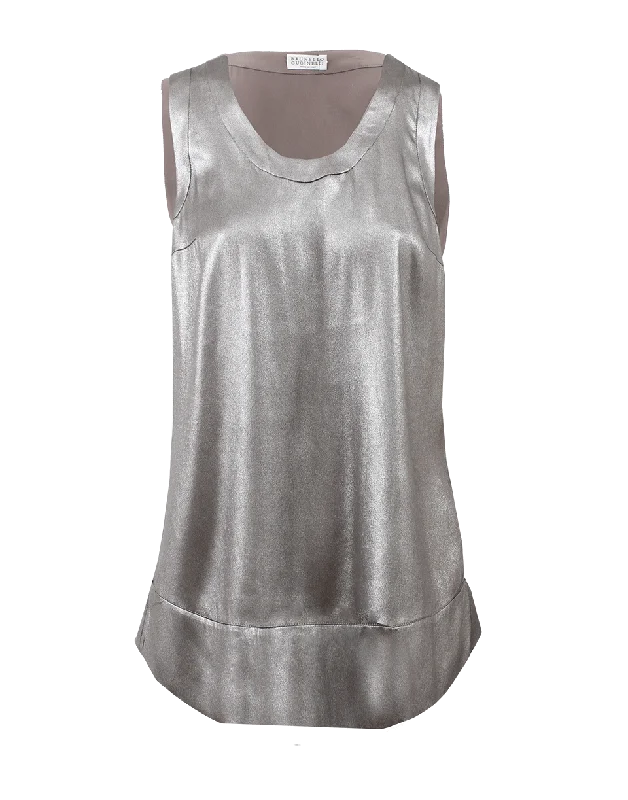 Scoop Neck Lame Tank silver tank top