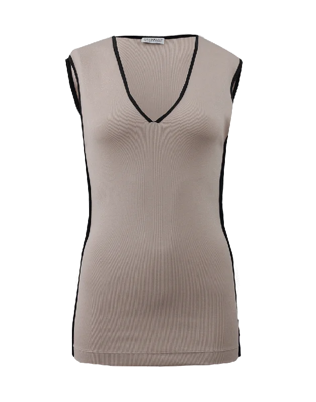 Ribbed Tank With Contrast Piping lace tank top