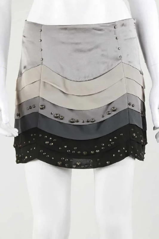 Karen Millen Multi Layered Multi Colored Mini Skirt With Embellished Gunmetal Design Size 4 leather skirt sleek