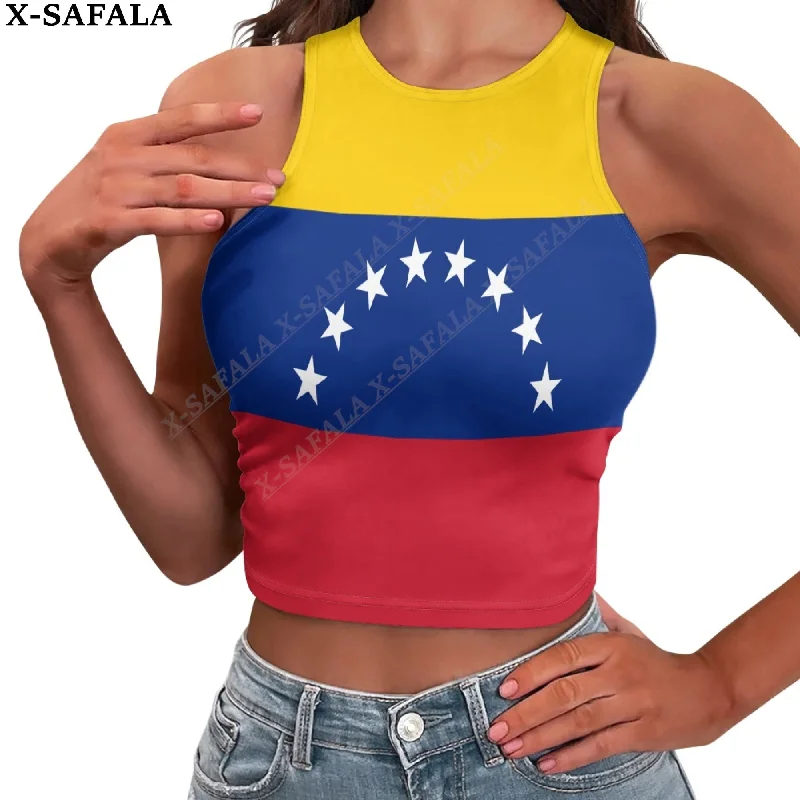 Love Venezuela Country  3D Print Summer Slim Render Short Top Sexy Women Sleeveless O Croptops Tank Tops Crop Vest Streetwear gold tank top