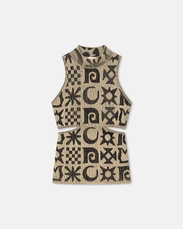 Maraj - Rib-Jacquard Tank Top - Creme/ Black Kopjafa navy tank top