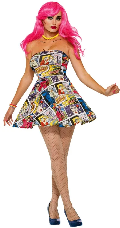 Comic Print Pop Art Womens Skater Dress Costume Tunics Fleece cozy