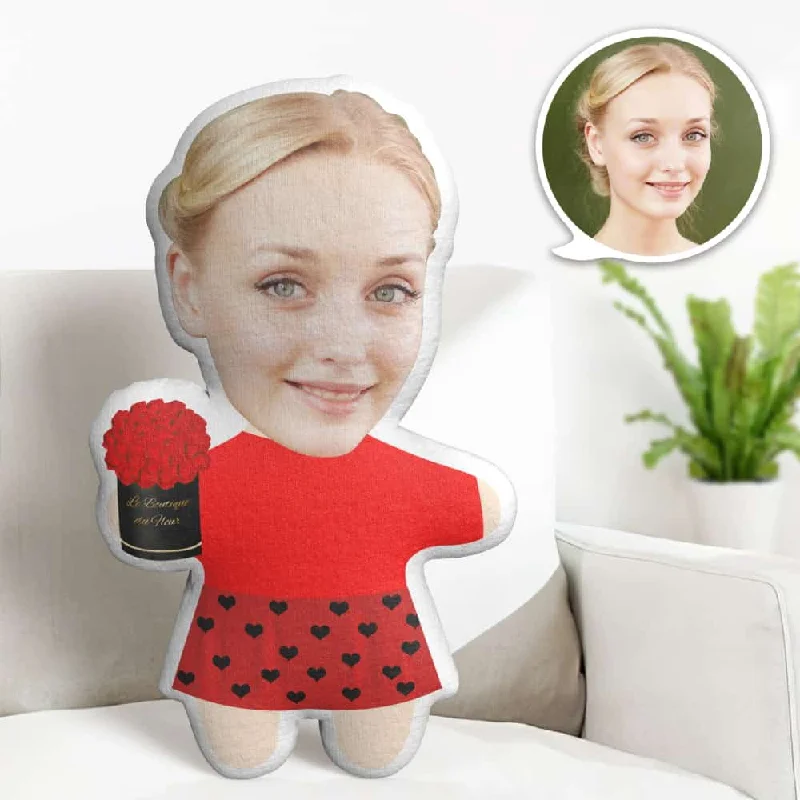 Custom Face Pillow, Cartoon Lady in Red Dress Face Doll, the Best Gift for Lover Crew Neckline Casual