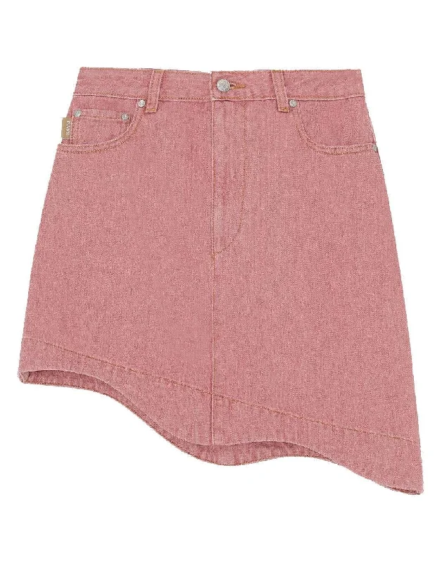 Pink Denim High-Waisted Asymmetrical Mini Skirt vintage skirt charm