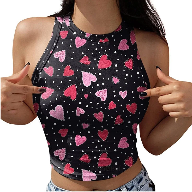 Lips Stars Print Summer Slim Render Short Top Sexy Women Sleeveless O Croptops Tank Tops Solid Black Crop Vest Tops Wholesale spandex blend tank