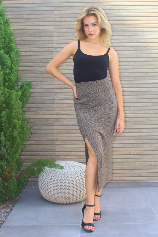 Plaid Pencil Skirt linen skirt natural