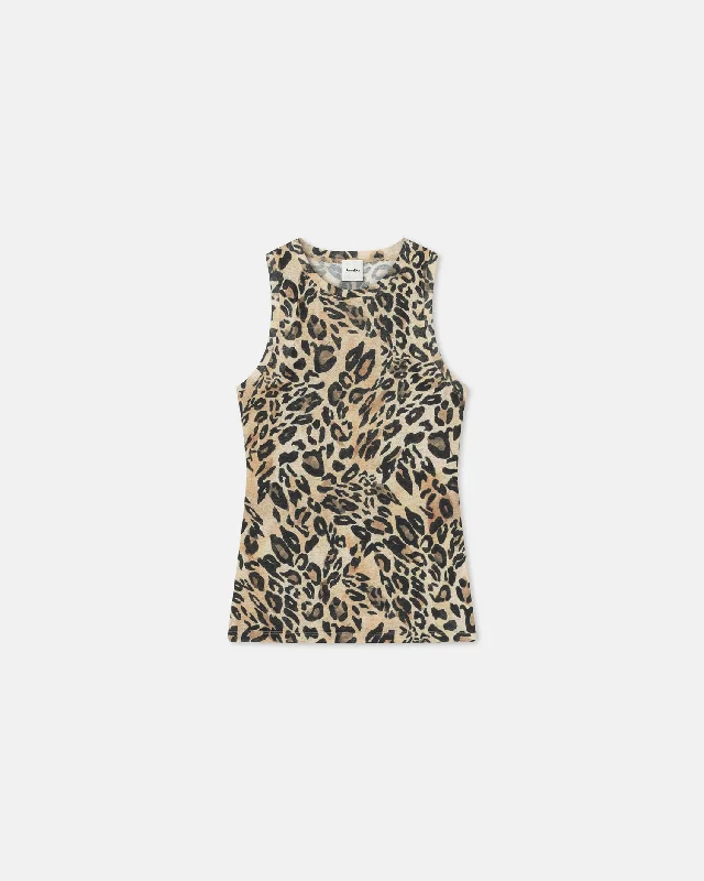 Anneke - Mesh-Jersey Tank Top - Leopard black tank top