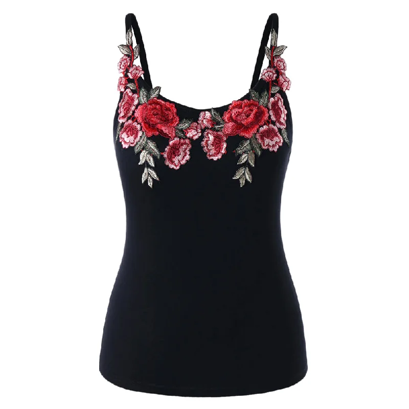 Flower Embroidery Slim Fit Plus Size Cami Tank Top (3 colors) cropped tank top