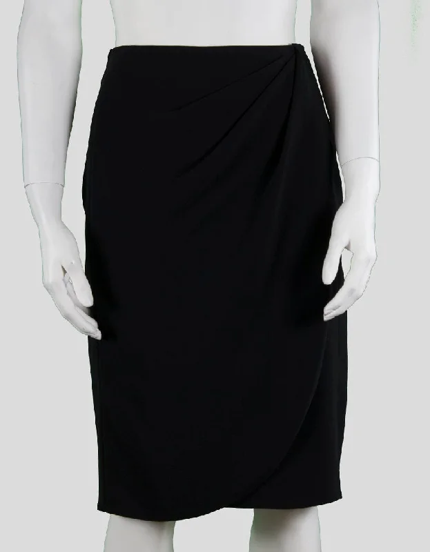 Armani Collezioni Black To The Knee Skirt With Side Split And Drape At Front Size 4 leather skirt sleek