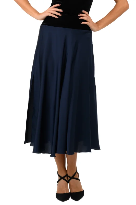 Swing Satin Midi Skirt With Velvet Waistband chiffon skirt flowing