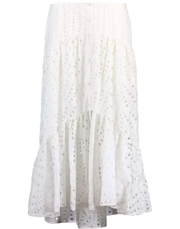 Gina Long Eyelet Skirt - White wrap skirt elegant