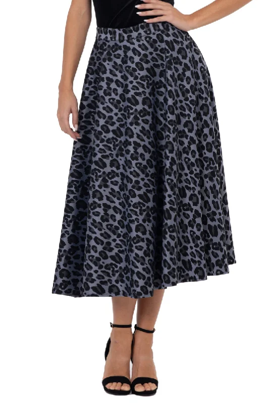 Ciel Blue Animal Print A-Line Swing Skirt silk skirt smooth