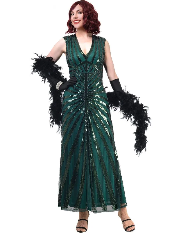 1930s Hollywood Sequinned Green Womens Costume Dress Tunics Solid Classic