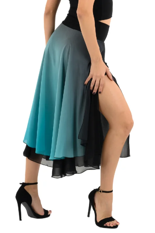 Black & Blue Gradient Two-layer Georgette Skirt silk skirt smooth