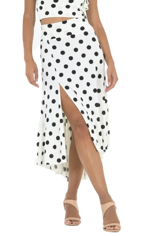 Polka Dot Midi Tango Skirt With Back Tail wool skirt sturdy