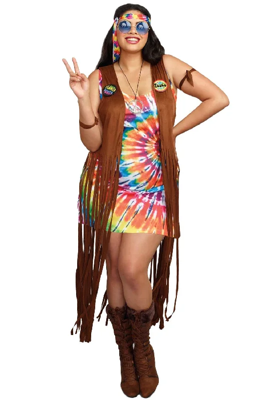 Hippie Hottie Womens Plus Size Fancy Dress Costume Tunics stripes playful