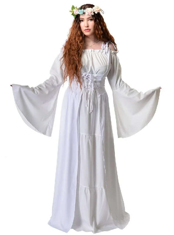 Medieval Maiden Womens White Costume Dress Tunics Sale discount