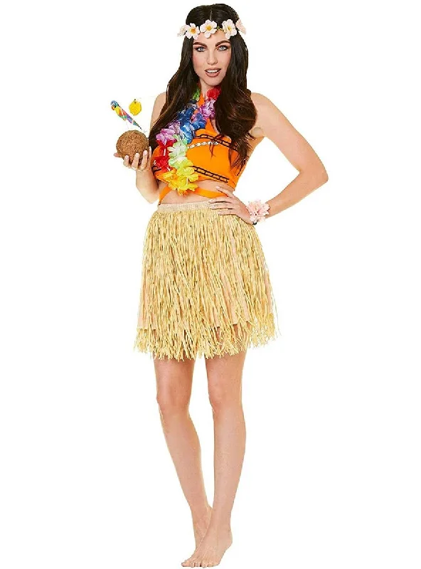 Hawaiian Luau Girl Womens Fancy Dress Costume Crew Neckline Casual