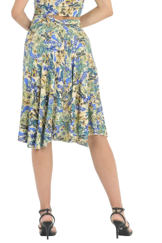 Beige Floral Tango Skirt With Rich Back Draping cashmere skirt rich