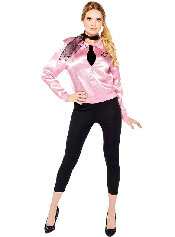 Grease Pink Ladies Womens Fancy Dress Costume empire Waist empire