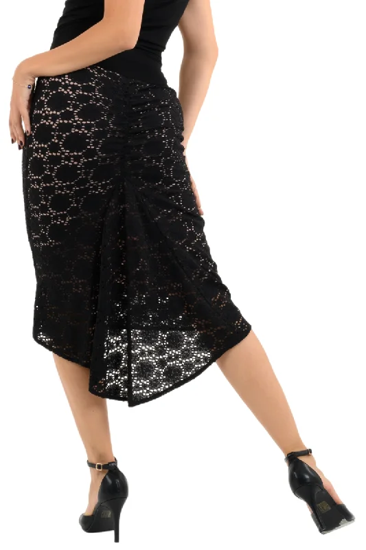 Black Floral Lace Fishtail Skirt cashmere skirt plush